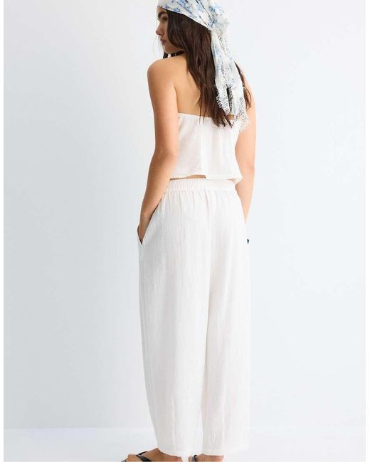 Stradivarius White Flowing Barrel Trousers