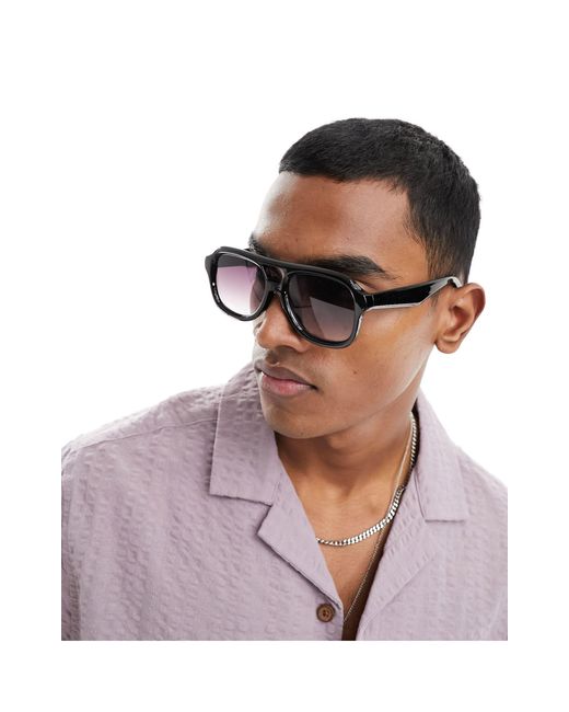 ASOS Brown Aviator Sunglasses With Bevelled Frame for men