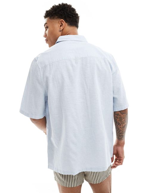 ASOS – locker geschnittenes hemd aus leinenmix in Blue für Herren