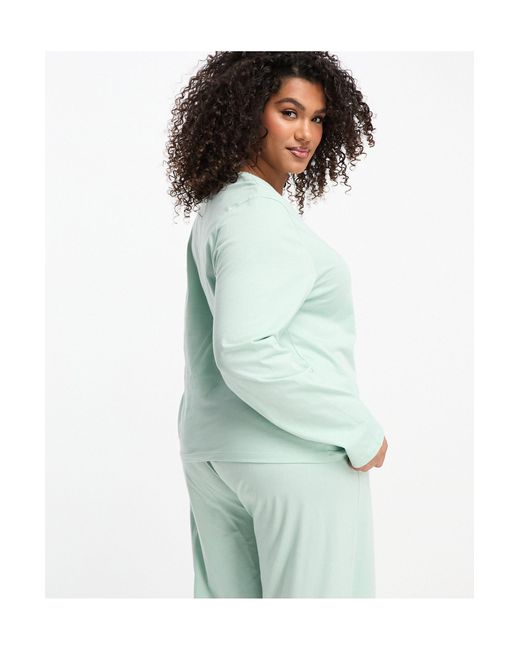 ASOS Asos Design Curve Mix & Match Cotton Long Sleeve Pyjama Top With Picot  Trim in Green | Lyst Canada