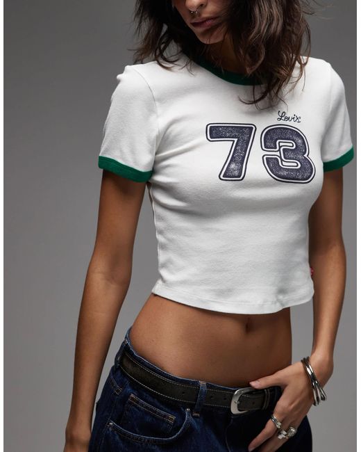 Levi's Gray Crop Ringer Tee With Central Graphic