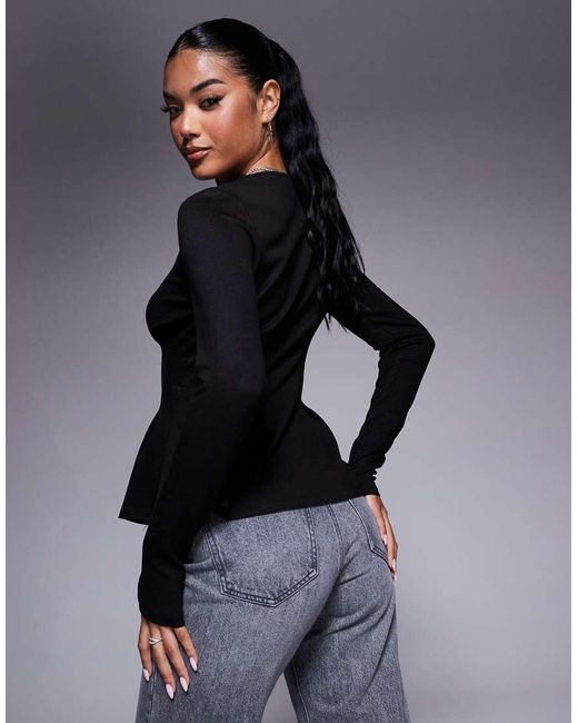 ASOS Blue Ponte Dart Waist Detail Long Sleeve Top