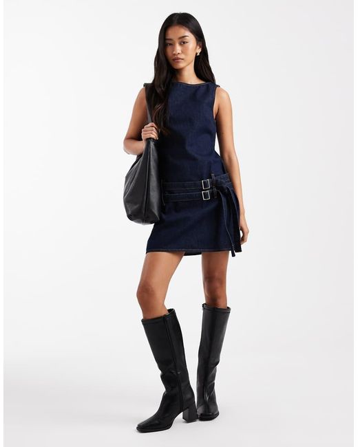 ASOS Mini Jurk Met Dubbele Ceintuur in het Blue