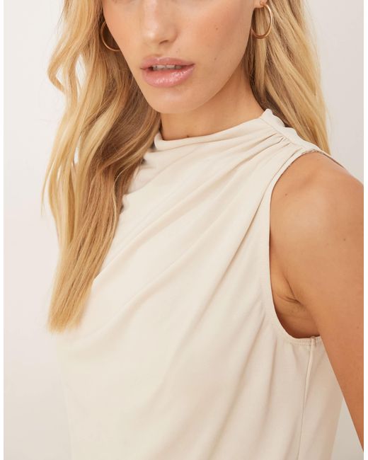 ASOS Natural Slinky High Neck Ruched Top