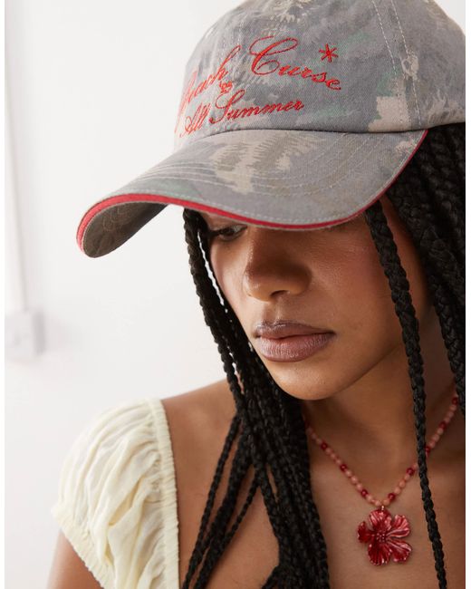 Collusion Multicolor Camp Print Slogan Cap