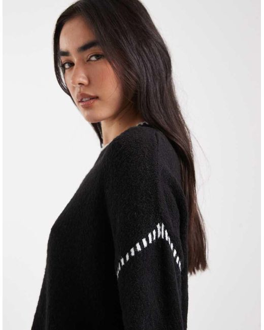 Brave Soul Black Crew Neck Jumper With Contrast Stitching