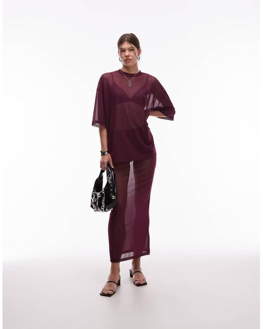 ASOS Oversized T-Shirt Van Doorschijnende Mesh in het Red