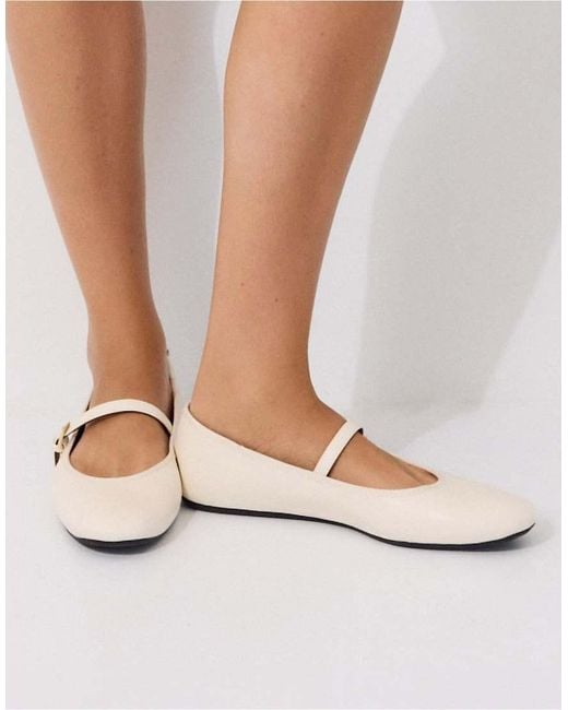 Stradivarius White Basic Mary Jane Ballet Pumps