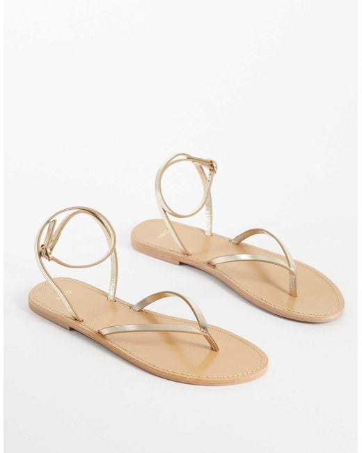 Mango Metallic Strappy Flat Sandals