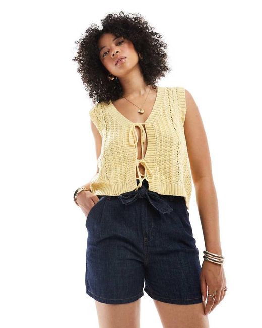 New Look Red Paperbag Soft Denim Shorts