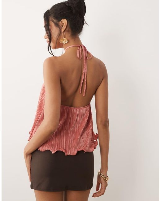 ASOS Red Plisse Halter Neck Top