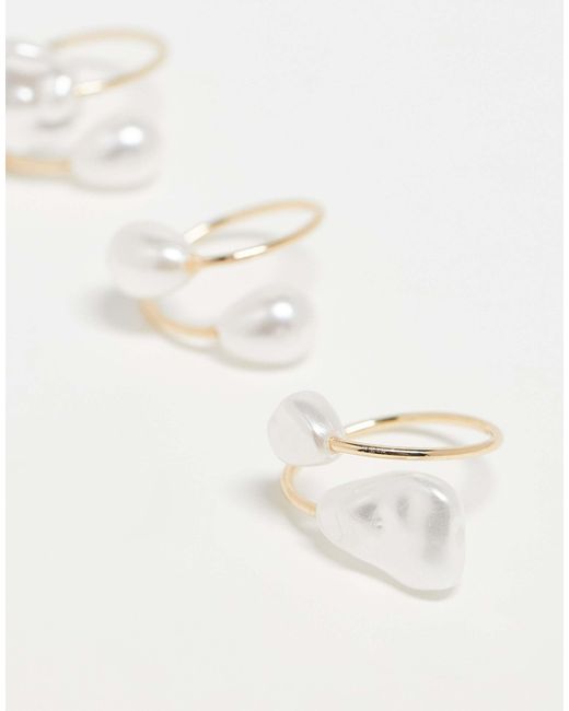 ASOS Natural – 3er-set e ringe mit kunstperlen
