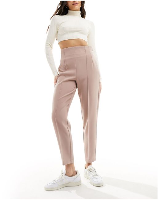 Pantalon ajusté taille haute à surpiqûres - vison ASOS en coloris Natural