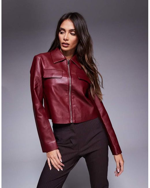 River Island Red Pu Cropped Bomber Jacket