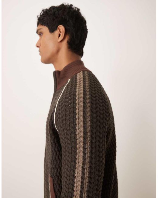 Prohibited Brown Zip Through Knitted Track Jacket for men