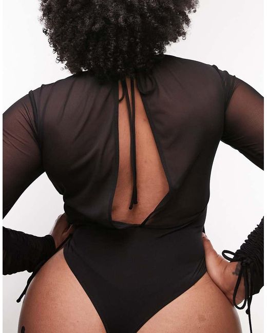 Topshop Curve Black Premium Limited Edition Bust Detail Corded Bodysuit