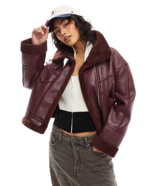 Bershka Red Shearling Oversized Jacket