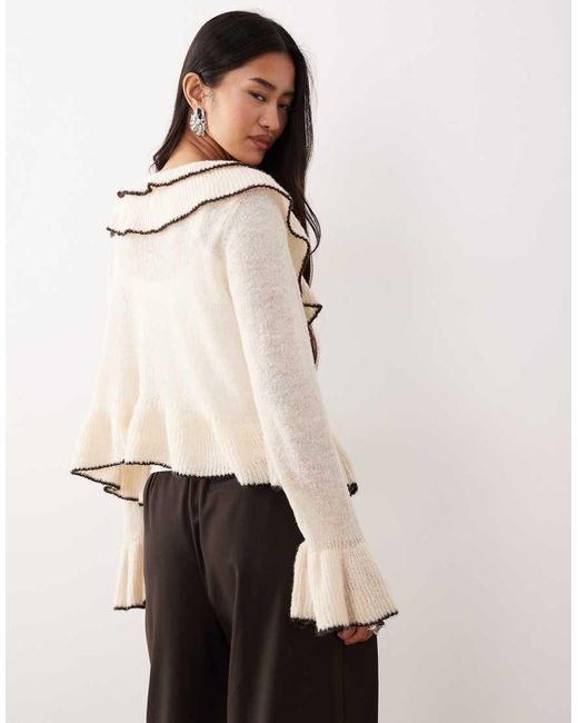 Y.A.S Natural Constrast Frill Detail Tie Front Cardigan