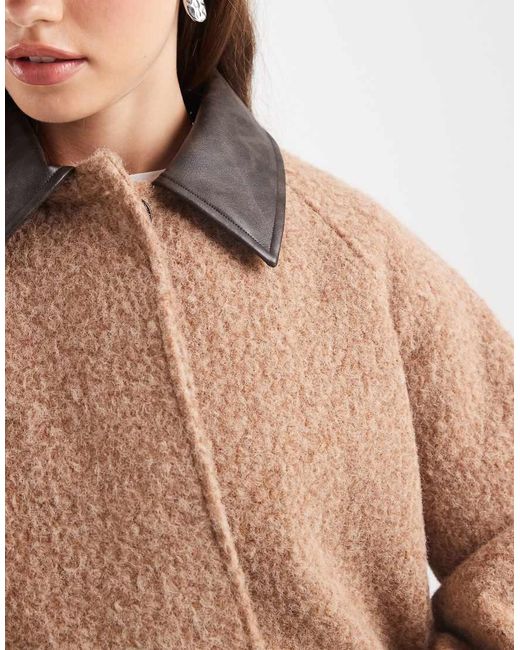 ASOS Natural Mid Length Brushed Car Coat With Contrast Collar