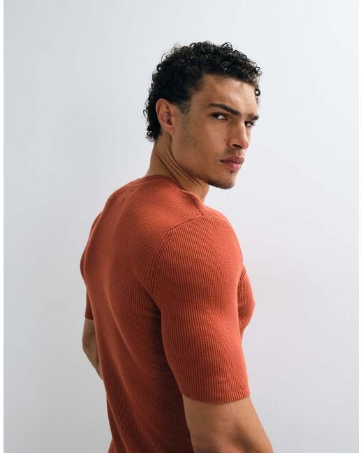 ASOS Red Essential Muscle Fit Fine Rib Knit Crew Neck for men