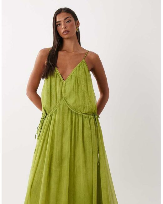 ASOS Green Smock Cami Maxi Dress With Tie Side Detail
