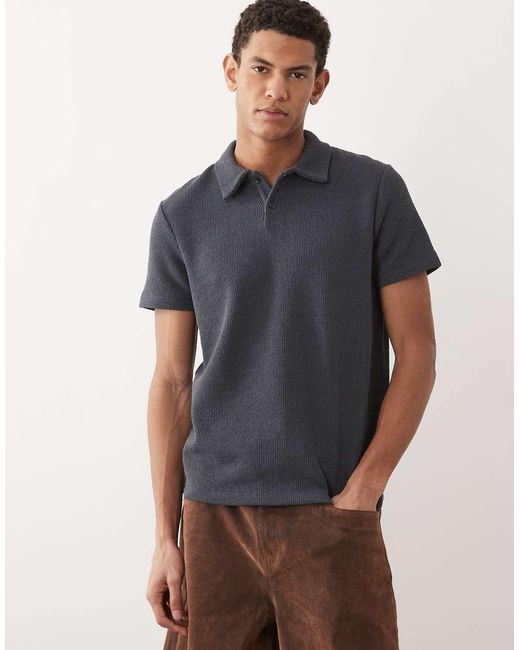 New Look Blue Textured Knitted Polo T-Shirt for men
