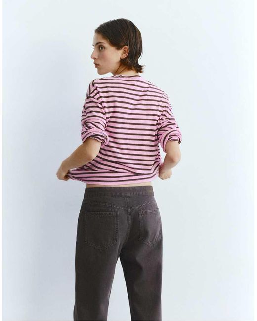Pull&Bear Red Long-sleeve Striped T-shirt