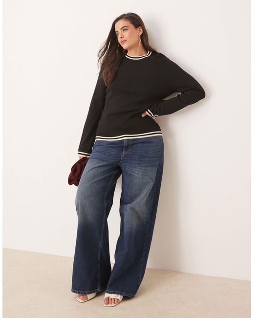 Pretty Lavish Curve Black Contrast Knit Long Sleeve Top