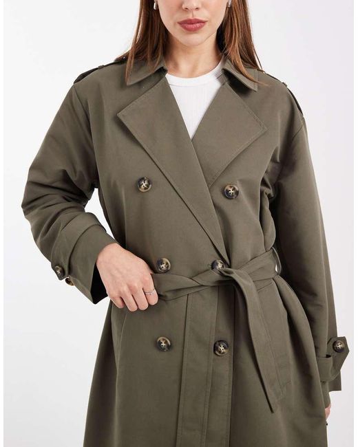 Vero Moda Green Longline Belted Trench Coat