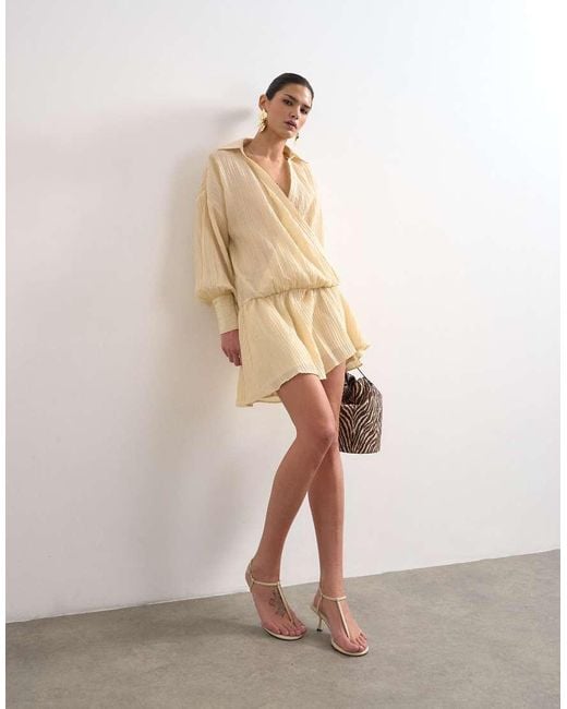 TOPSHOP Natural Dropped Waist Wrap Shirt Dress