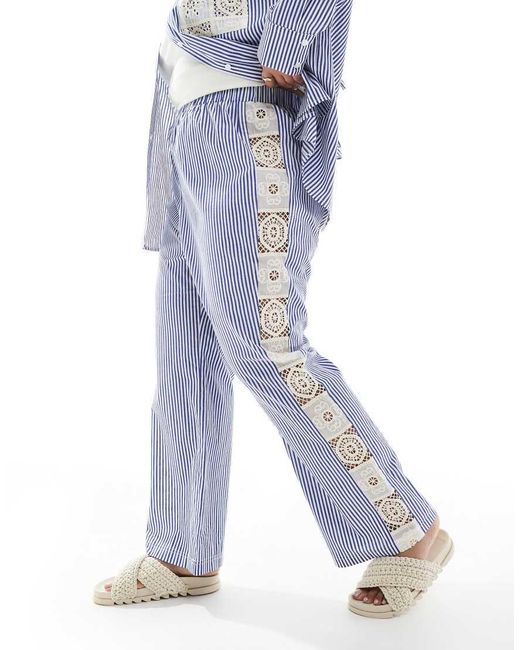 Renee Studio Blue Plus Exclusive Crochet Side Panel Wide Leg Pants