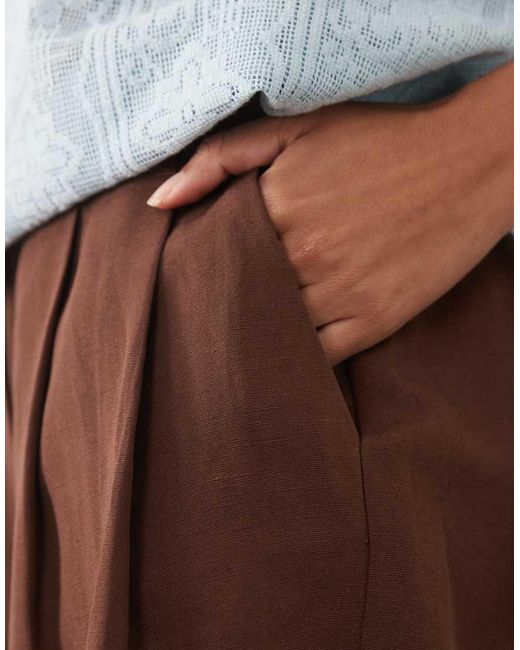 ASOS Brown Tailored A-line Shorts With Linen