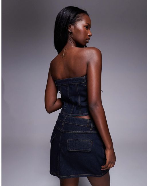 Liquor N Poker Blue Denim Bandeau Crop Top