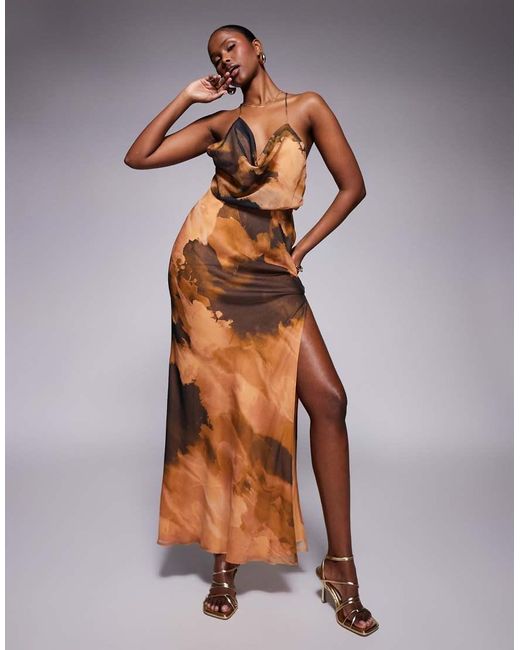 ASOS Multicolor Cowl Front Racer Back Strappy Maxi Dress