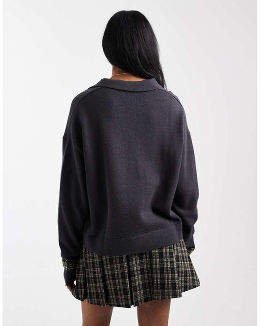 Camisa Gris Oscuro Con Cuello De Pico De Canalé De Fred Perry de color Black