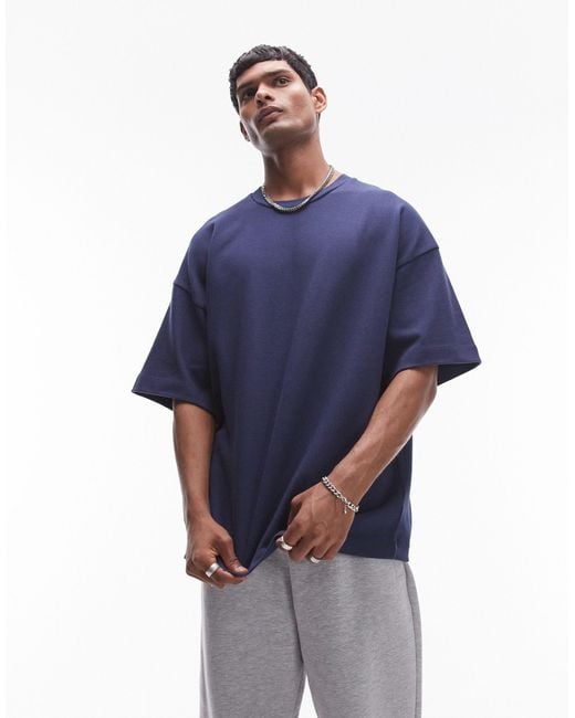T-shirt oversize a maniche di media lunghezza pesante di Topman in Blue da Uomo