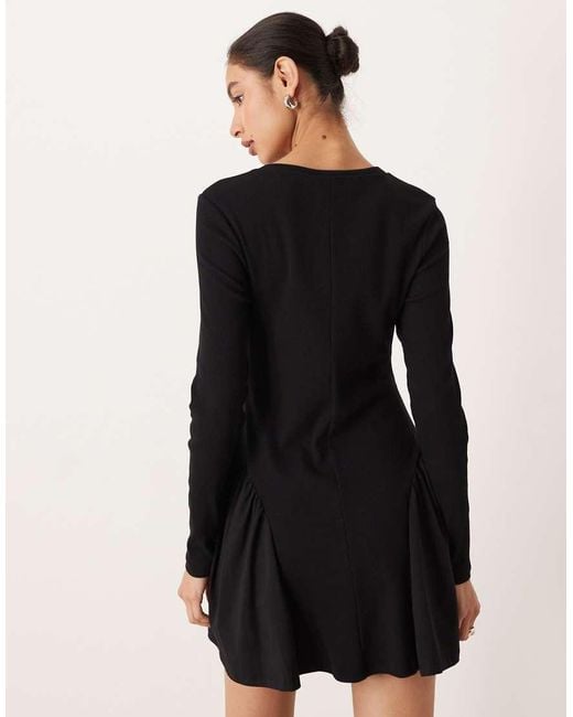 ASOS Black Long Sleeve Scoop Dipped Hem Mini Dress
