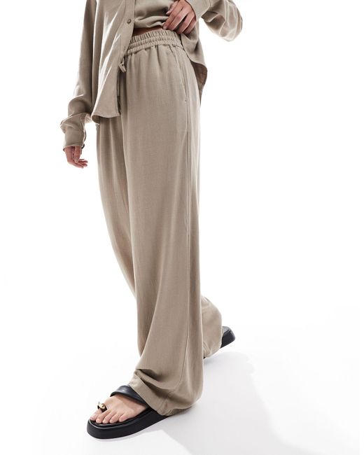 SELECTED White Femme Linen Touch Wide Fit Trousers