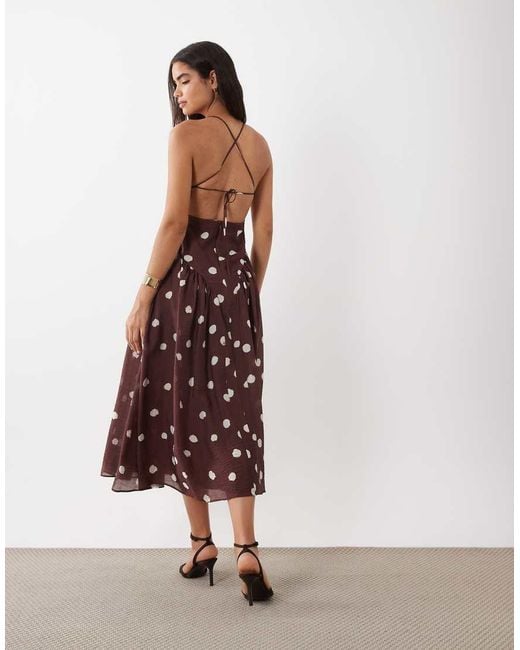 Nobody's Child Brown Hartley Chiffon High Square Neck Pleated Hip Cami Midi Dress