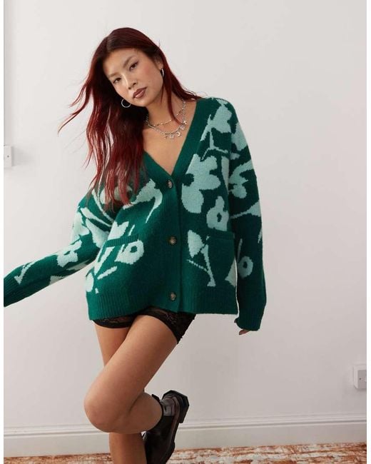 Monki Green Knitted Oversized Cardigan