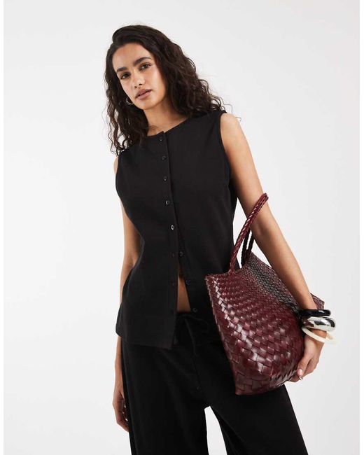 ASOS Black Textured Crew Neck Waistcoat Co-ord