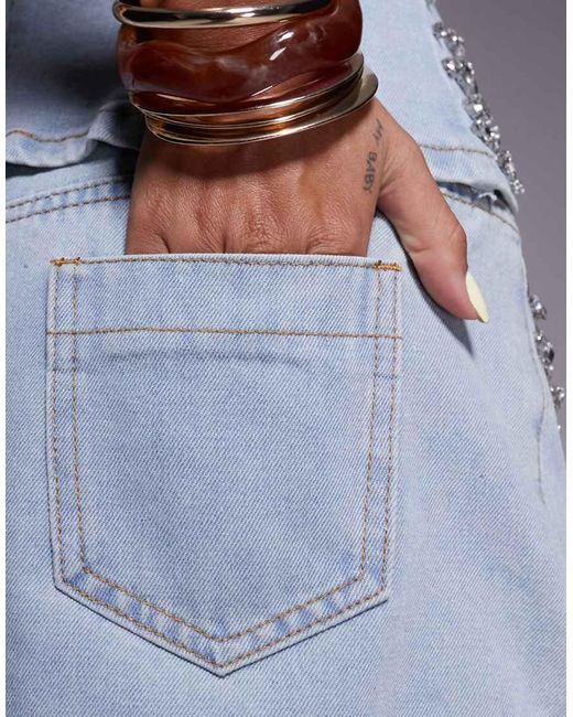 Liquor N Poker Blue Denim Mini Skirt Co-ord With Diamante