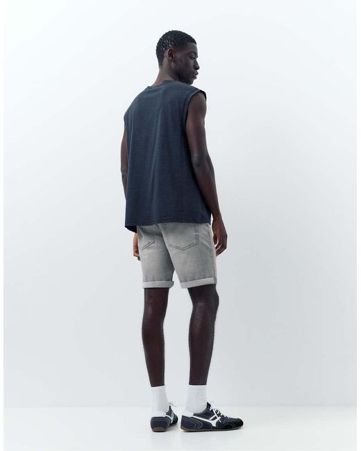 Pull&Bear Blue Ripped Denim Bermuda Shorts for men