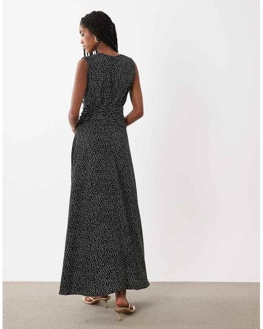 Vila Black Ruched Waist Deep V Neck Maxi Dress