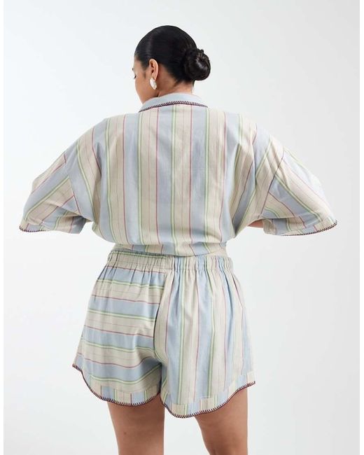 ASOS White Asos Design Curve Sasha Beach Short Co Ord With Stitch Detail