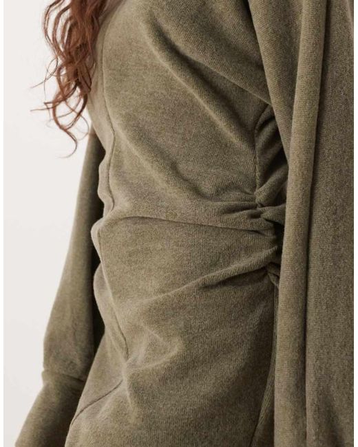 ASOS Green Supersoft Funnel Neck Batwing With Ruched Side Mini Dress