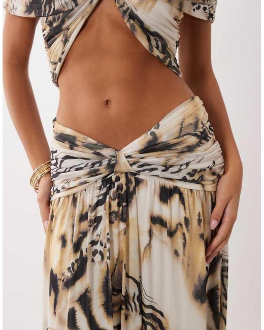 ASOS White Printed Mesh Gathered Waist Maxi Skirt