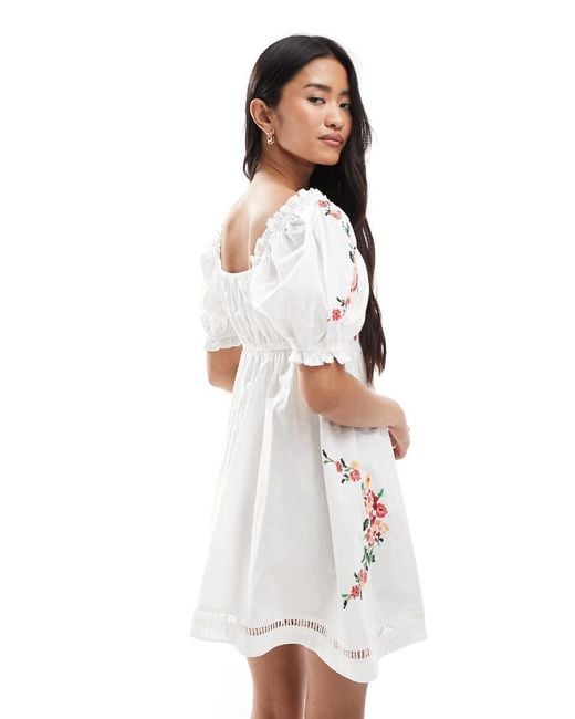 Miss Selfridge White Embroidered Mini Babydoll Dress