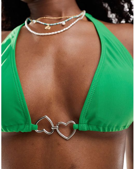 Brave Soul Green Heart Trim Halter Bikini Top