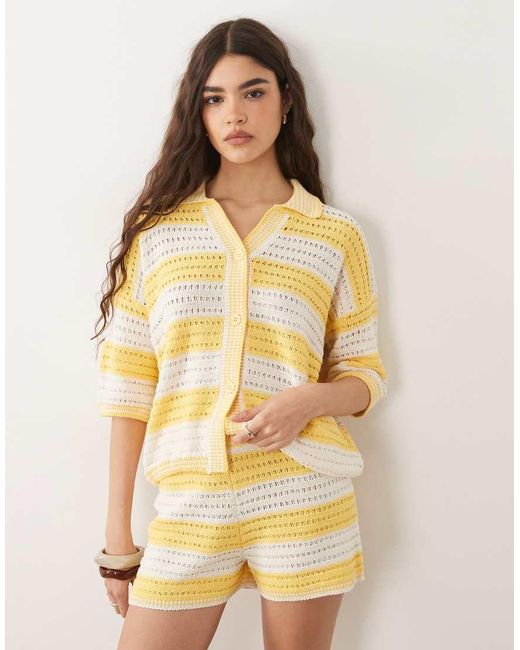 ASOS Natural Sally Beach Knit Button Through Top Co Ord